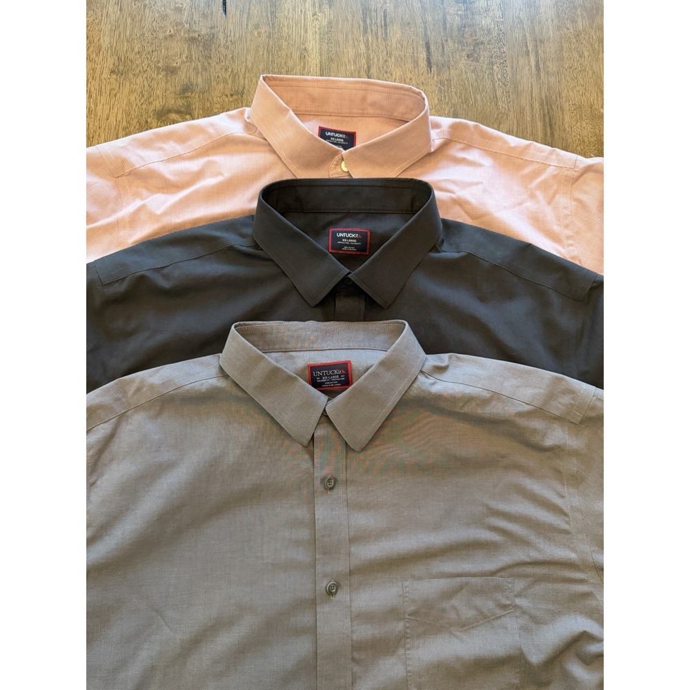 UNTUCKit Men's 2XL Relaxed Long Sleeve Cotton Check Button-Down Lot of 3